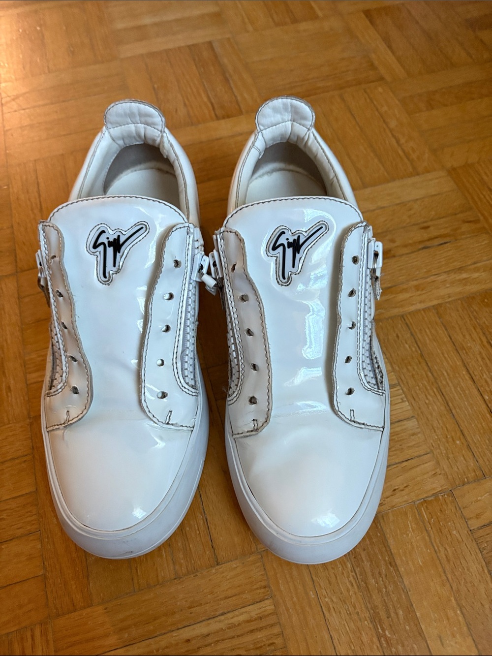Giuseppe Zanotti White Patent Leather Slip-On Sneakers